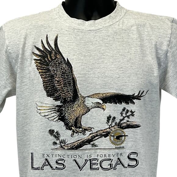 Vintage Bald Eagle Extinction T Shirt Mens Medium Gray 90s Las Vegas Nature Tee - Picture 1 of 8